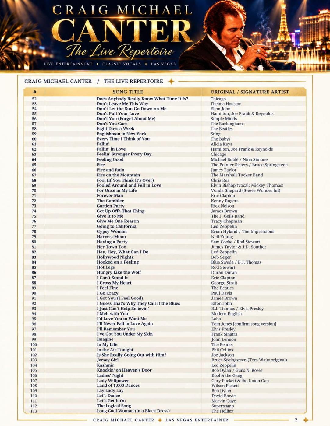 Craig Michael Canter full song list, page 2 of 4