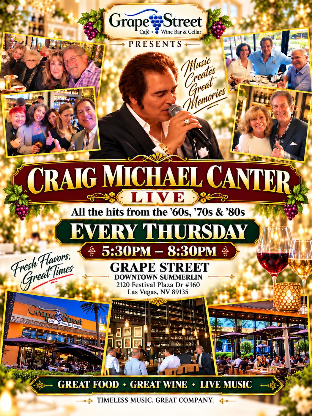 Craig Michael Canter live at Grape Street every Thursday from 5:30 PM to 8:30 PM