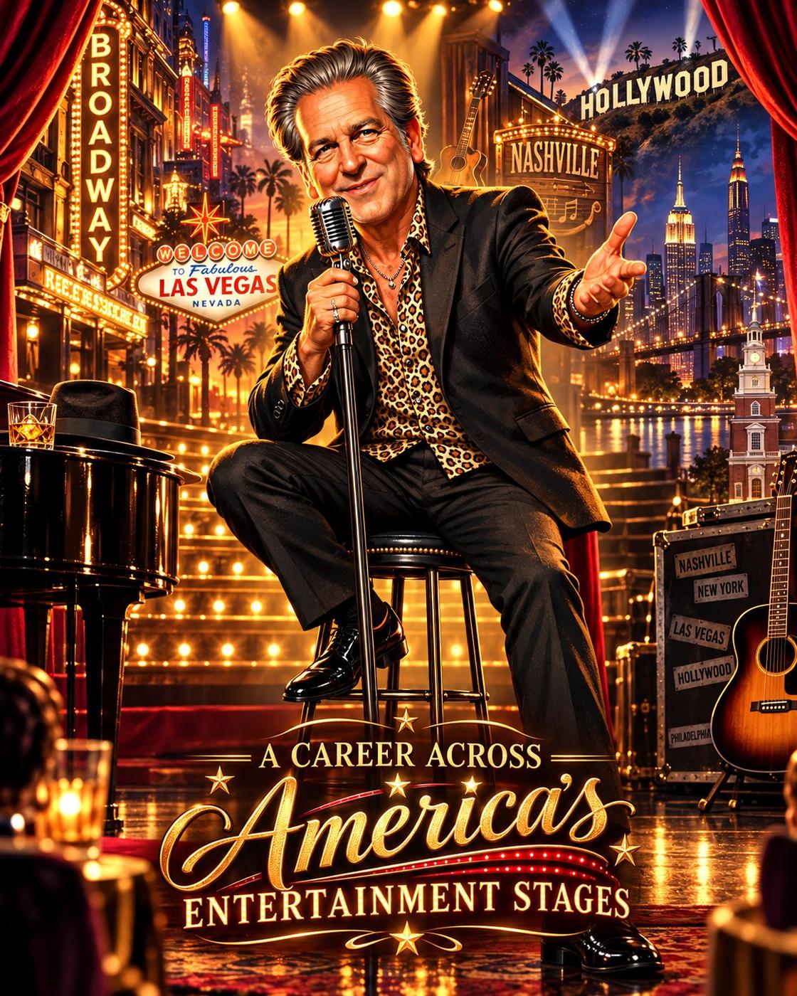 Craig Michael Canter performing in an illustrated tribute to entertainment stages across America